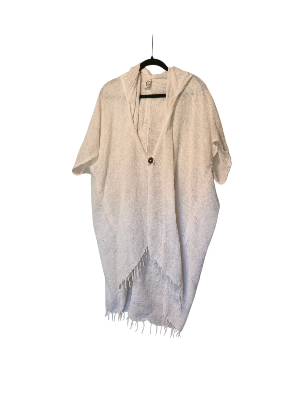 Cream Knit Hooded Fringe Cover-Up